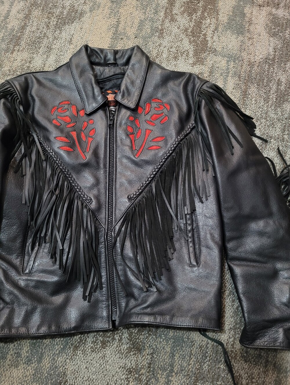 Womems Red Rose Leather Coat
